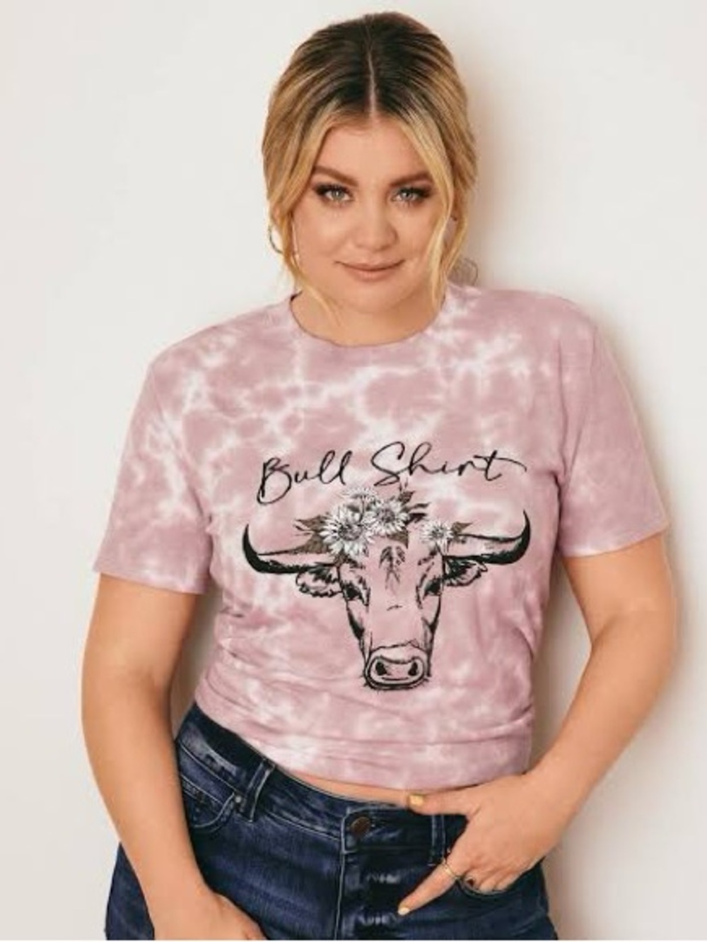 Maurices Pink Tie-Dye Bull Graphic Tee